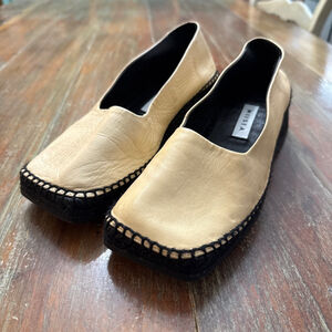 Miista Beige Leather Square Toe Wedge Espadrille Sandals Made in Spain Size 38